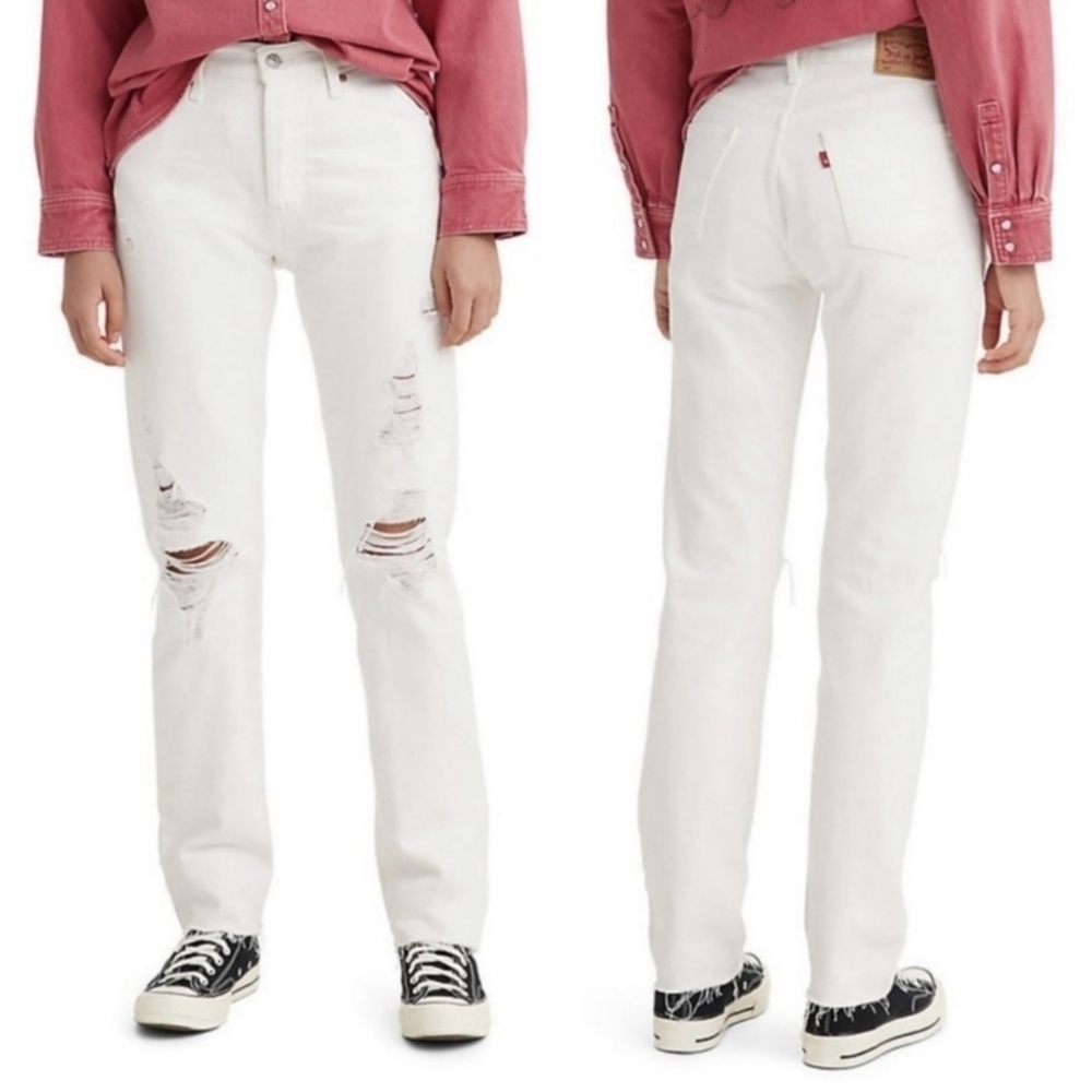 Levi's 501 Original high rise straight leg distressed jeans